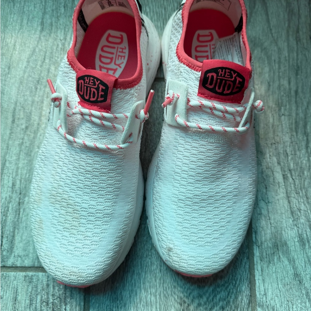 Hey Dude Kids Sneakers - White with Pink Trim